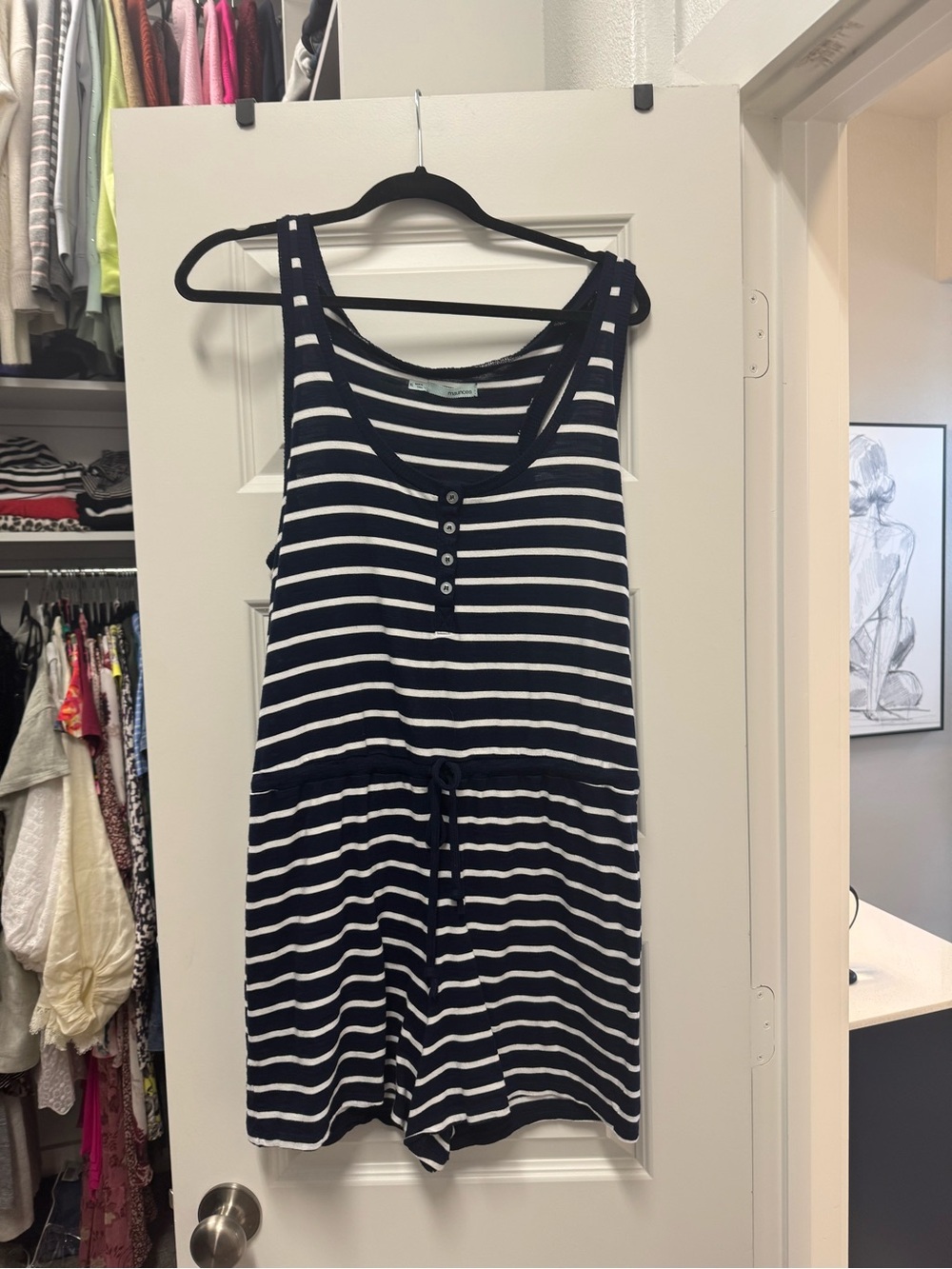 Maurices Navy and White Striped Sleeveless Romper
